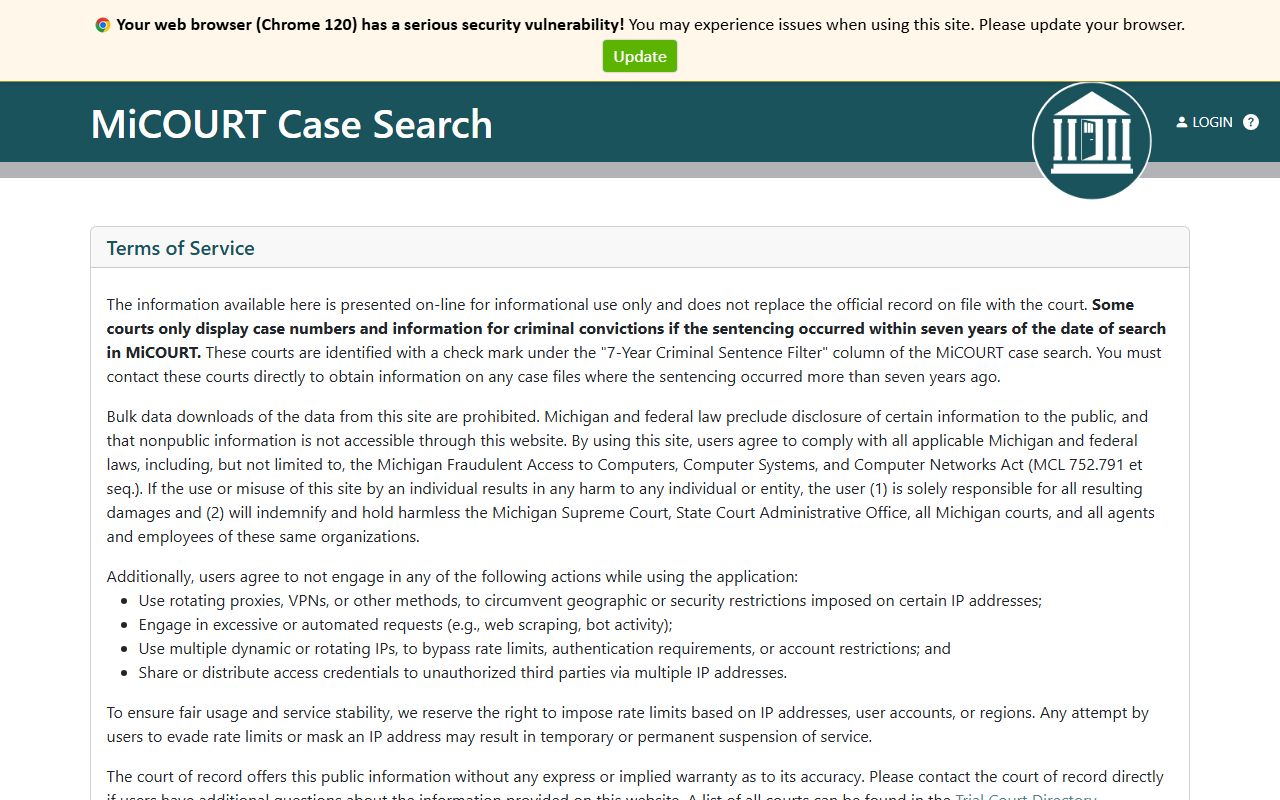 Mackinac County court records after jail arrest MiCOURT case search